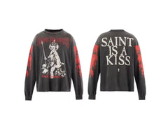 Saint Michael Skeleton & "SAINT IS A KISS" Long Sleeve - Black