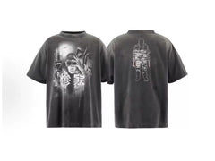 Saint Michael Portrait Graphic Vintage T-Shirt - Black