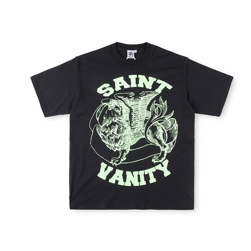 SAINT VANITY Winged Creature Graphic Short-Sleeve T-Shirt - Black / Light Green