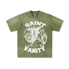 SAINT VANITY Winged Creature Graphic Short-Sleeve T-Shirt - Olive Green / White Graphic