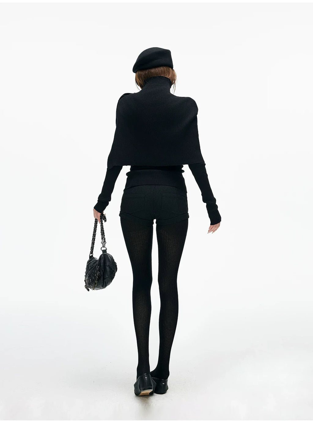Slim Knit Long Sleeve Top with Removable Button Cape