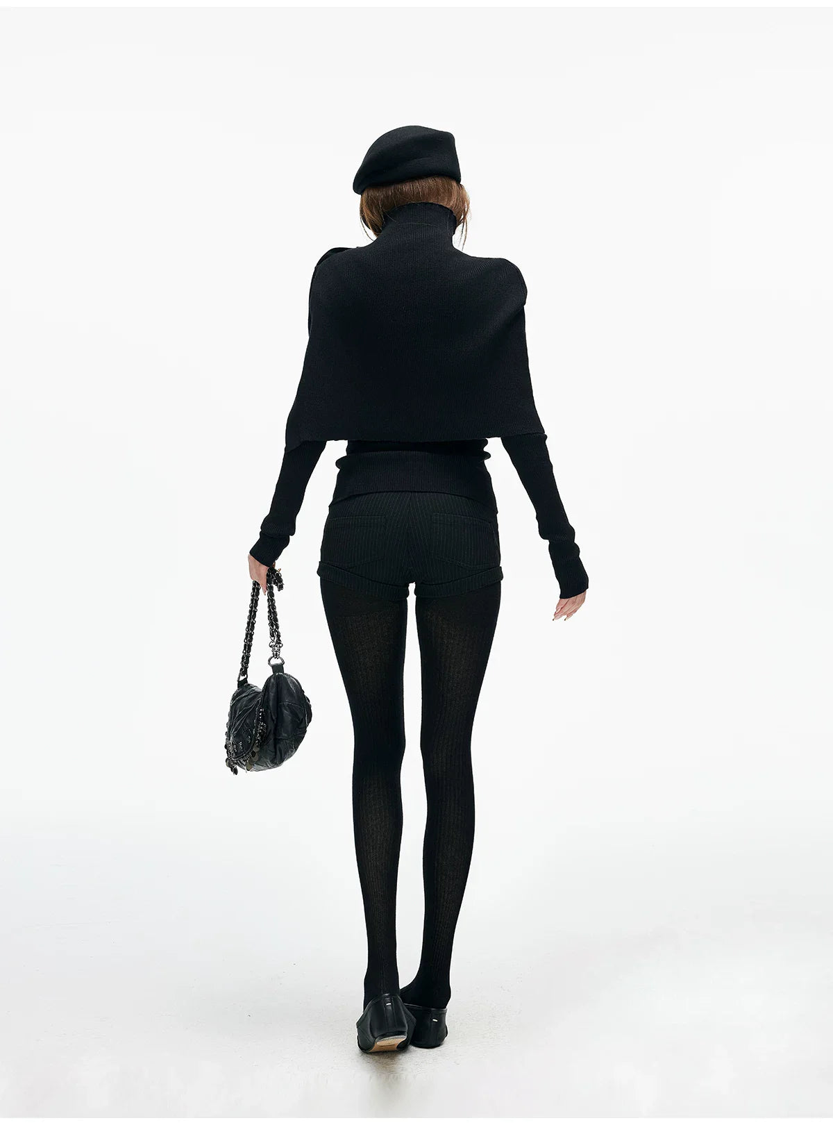 Slim Knit Long Sleeve Top with Removable Button Cape