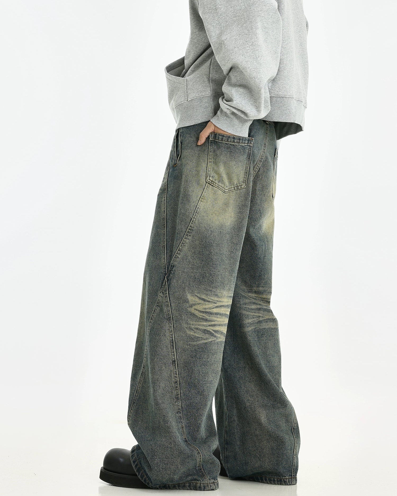 Vintage Wash Straight Leg Denim Jeans