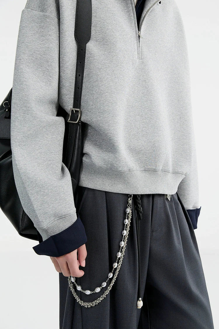 Half Zip Mock Two-Piece Layered Pullover Sweatshirt