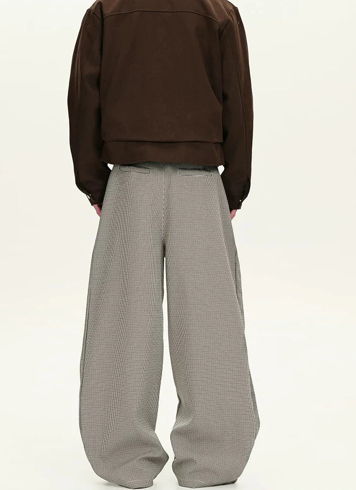 Houndstooth Pattern Button-Fly Wide Leg Trousers