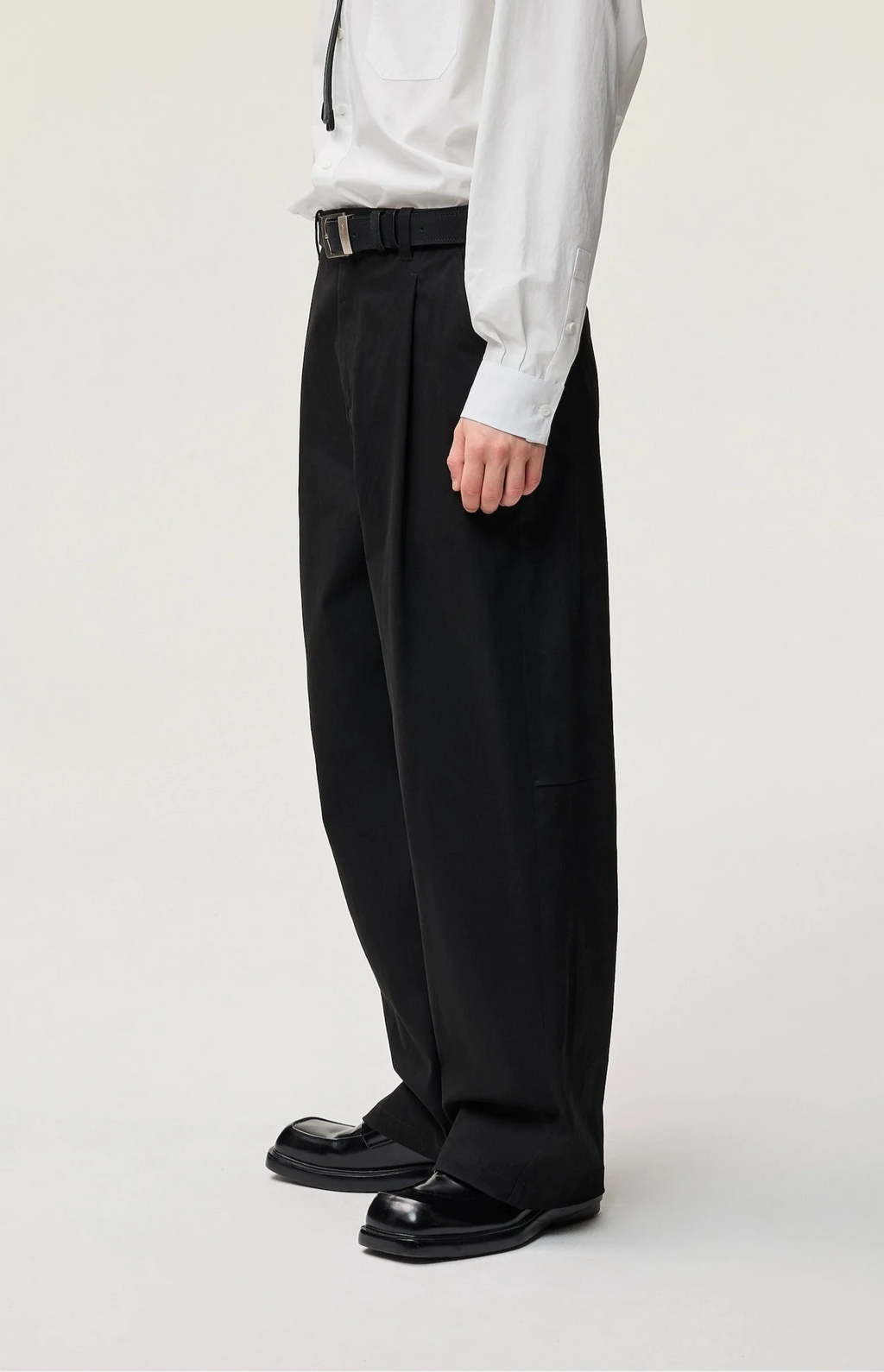 Straight Leg Pleated Trousers with Button Waist and Belt Loops