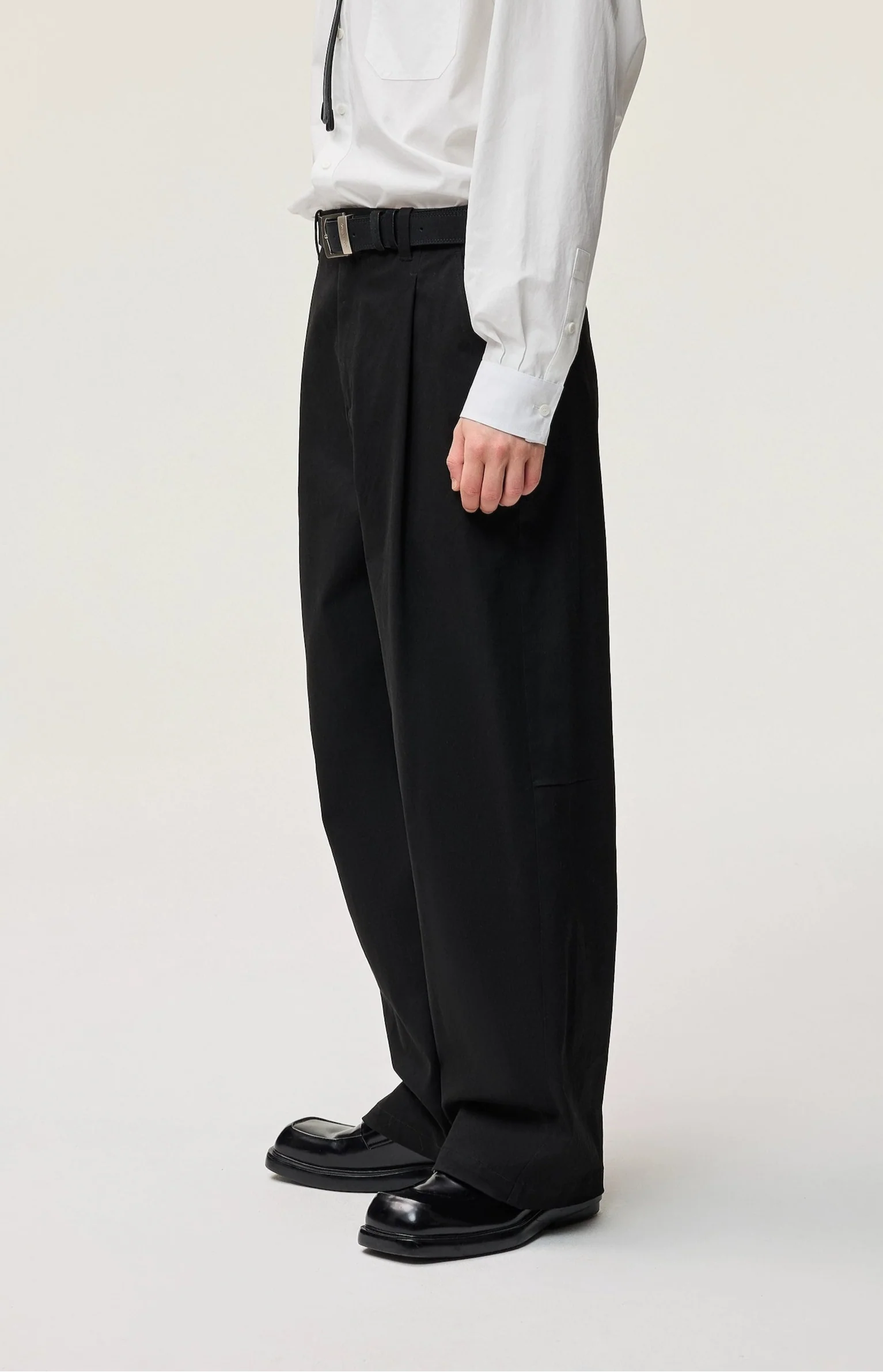 Straight Leg Pleated Trousers with Button Waist and Belt Loops