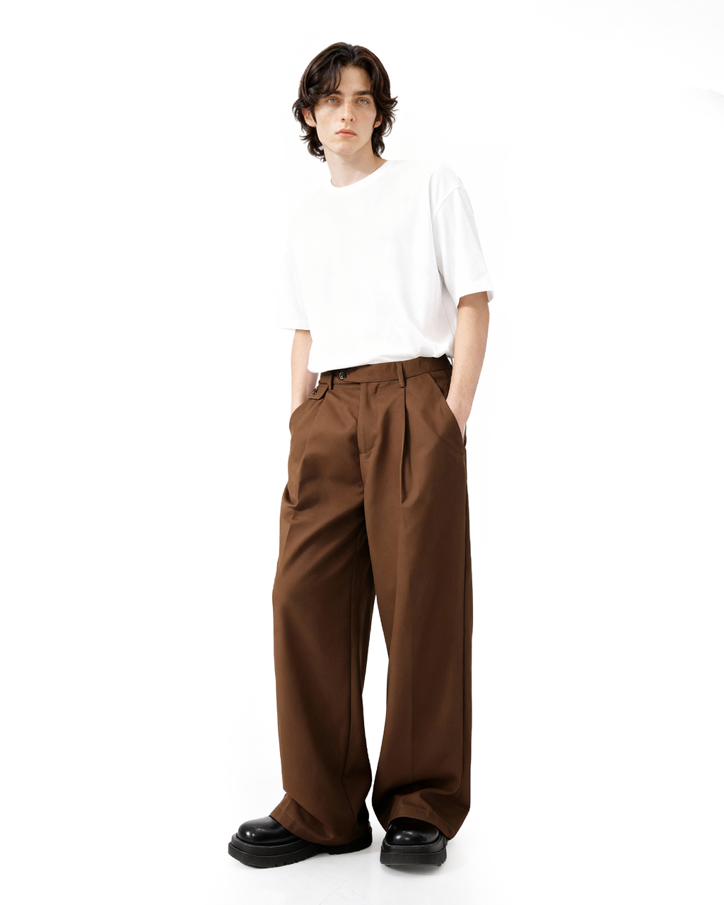 Pleated Wide Leg Low-Waisted Trousers