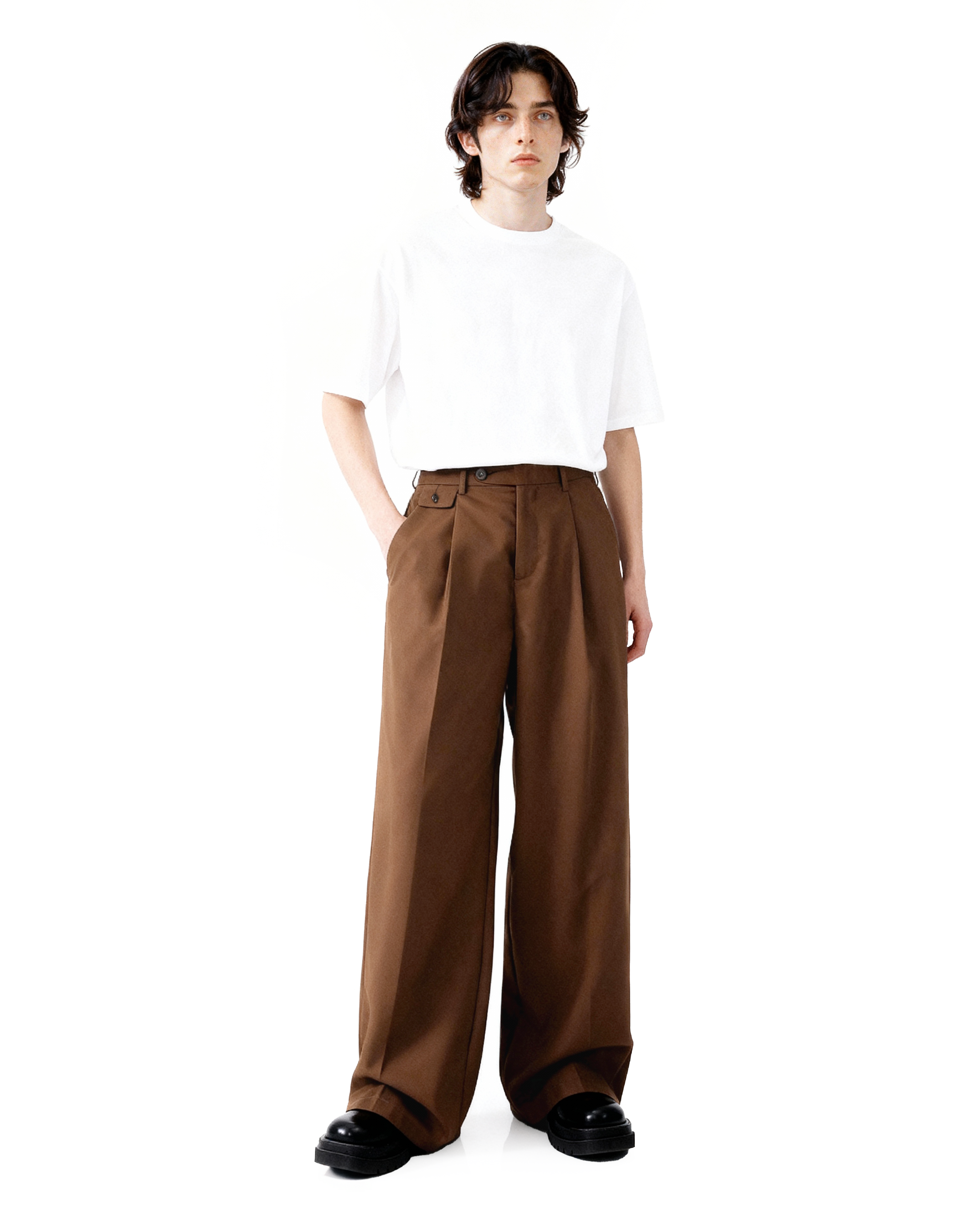 Pleated Wide Leg Low-Waisted Trousers