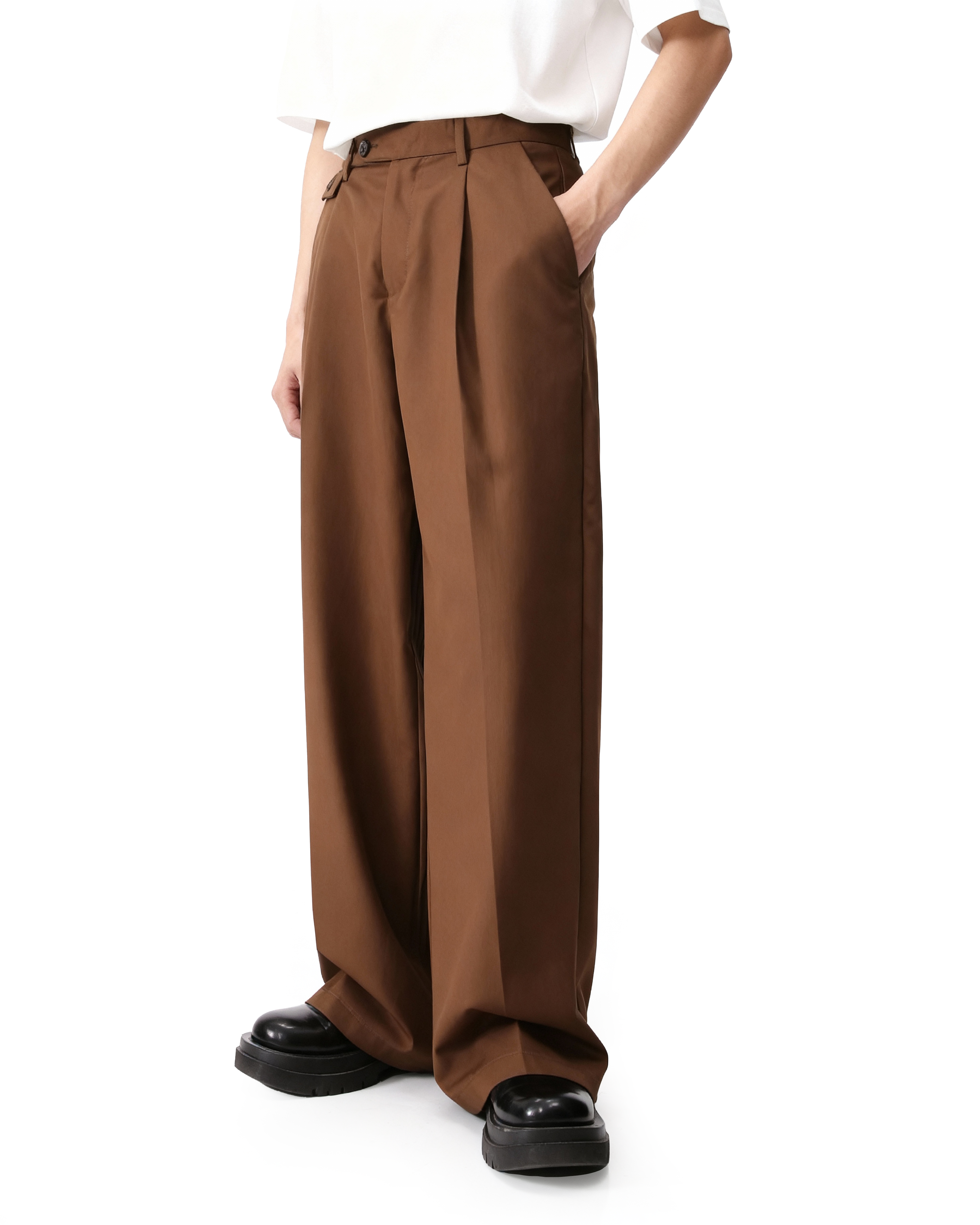 Pleated Wide Leg Low-Waisted Trousers