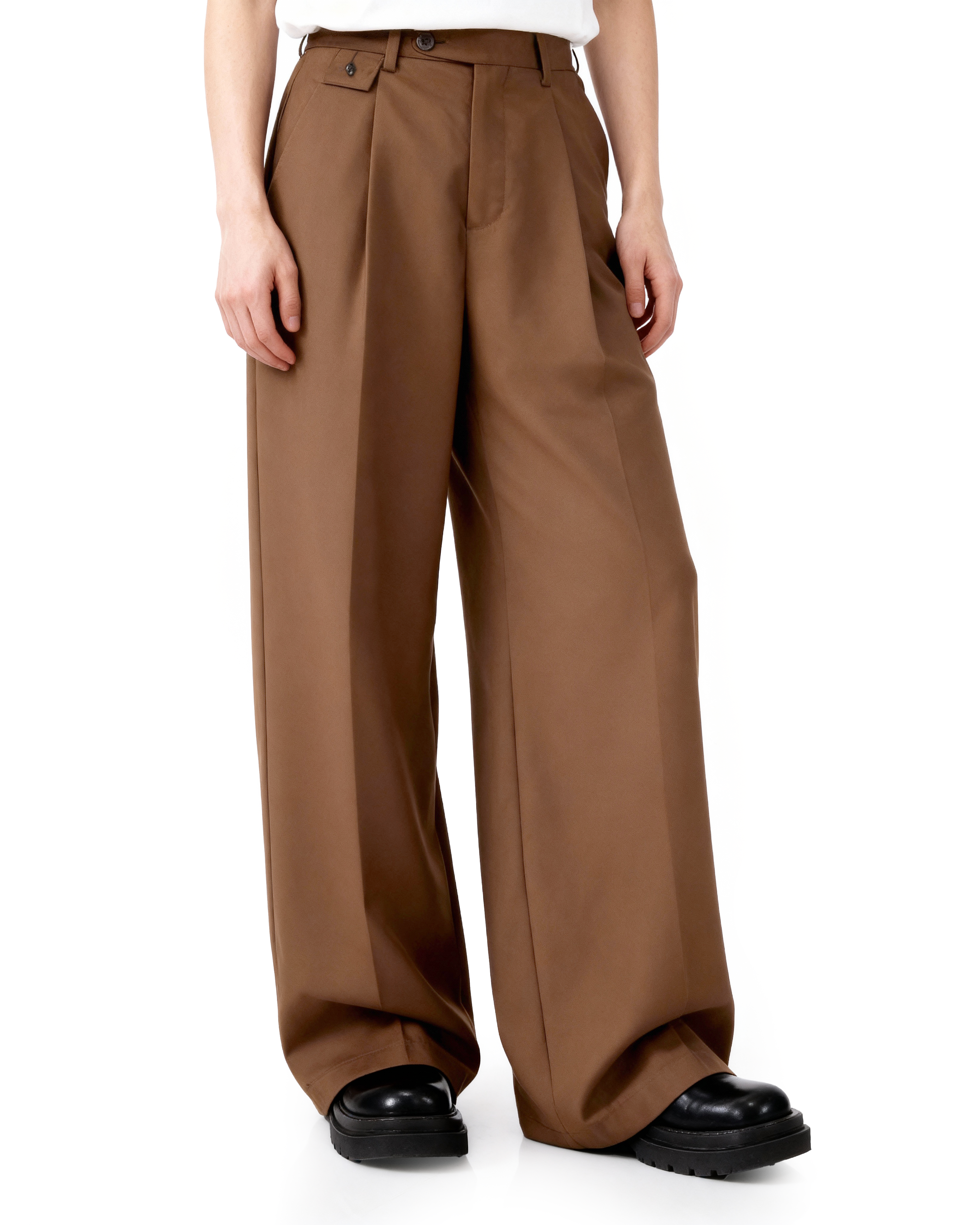 Pleated Wide Leg Low-Waisted Trousers