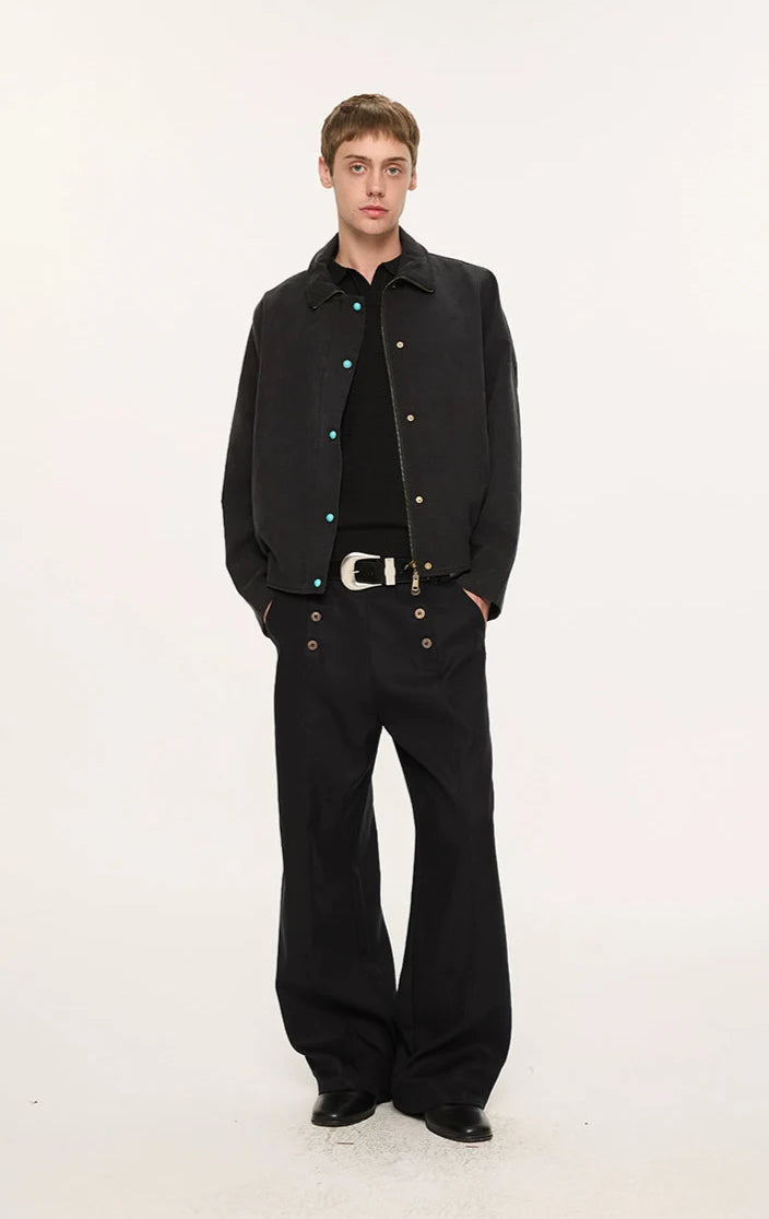 High Waist Double Button Panel Waisted Trousers