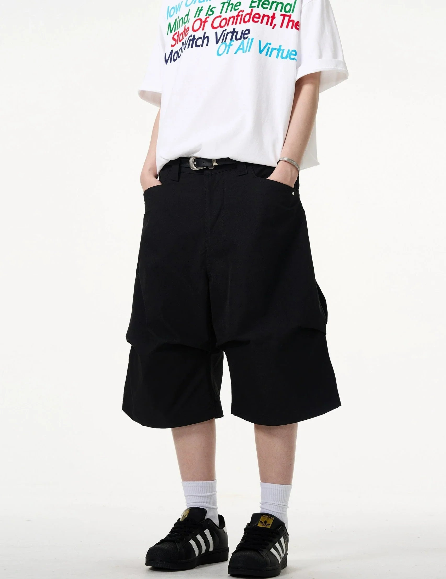 Wide-Leg Utility Knee-Length Capri Shorts