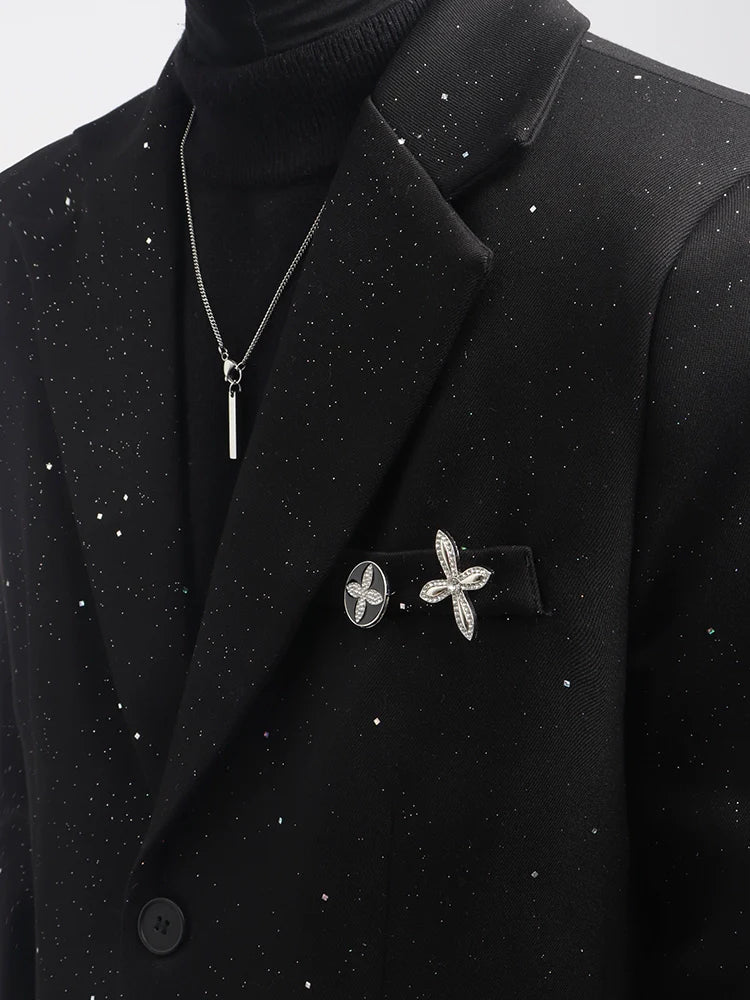 Oversized Starry Speckled Blazer with Pocket Pins