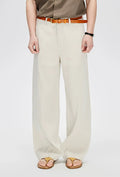 Straight Leg Linen-Blend Contrast Stitch Pants