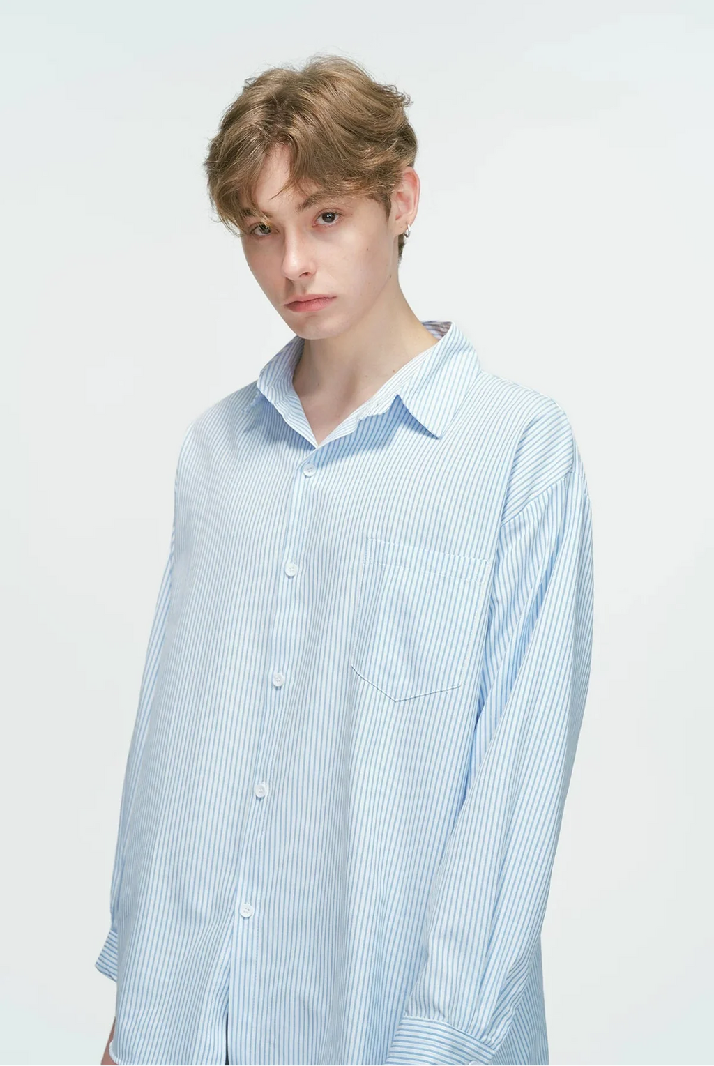 Drop Shoulder Pinstripe Long Sleeve Button-Up Shirt