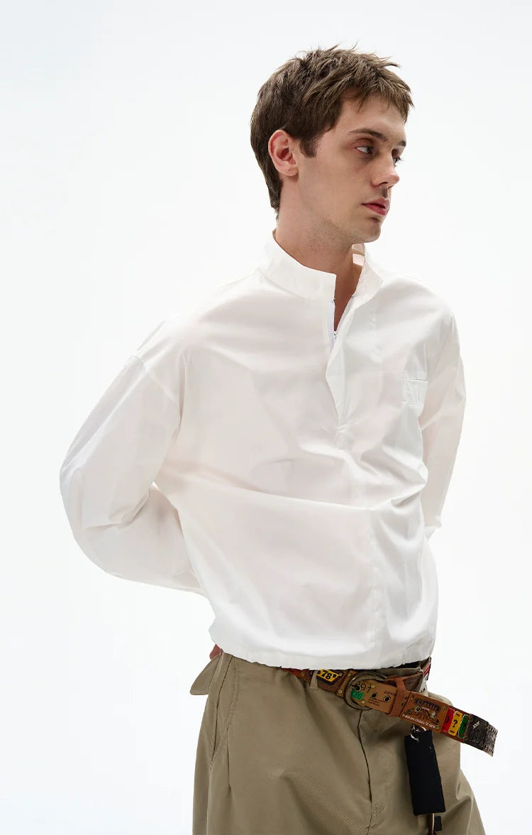 Mandarin Collar Long Sleeve Popover Quarter-Zip Shirt