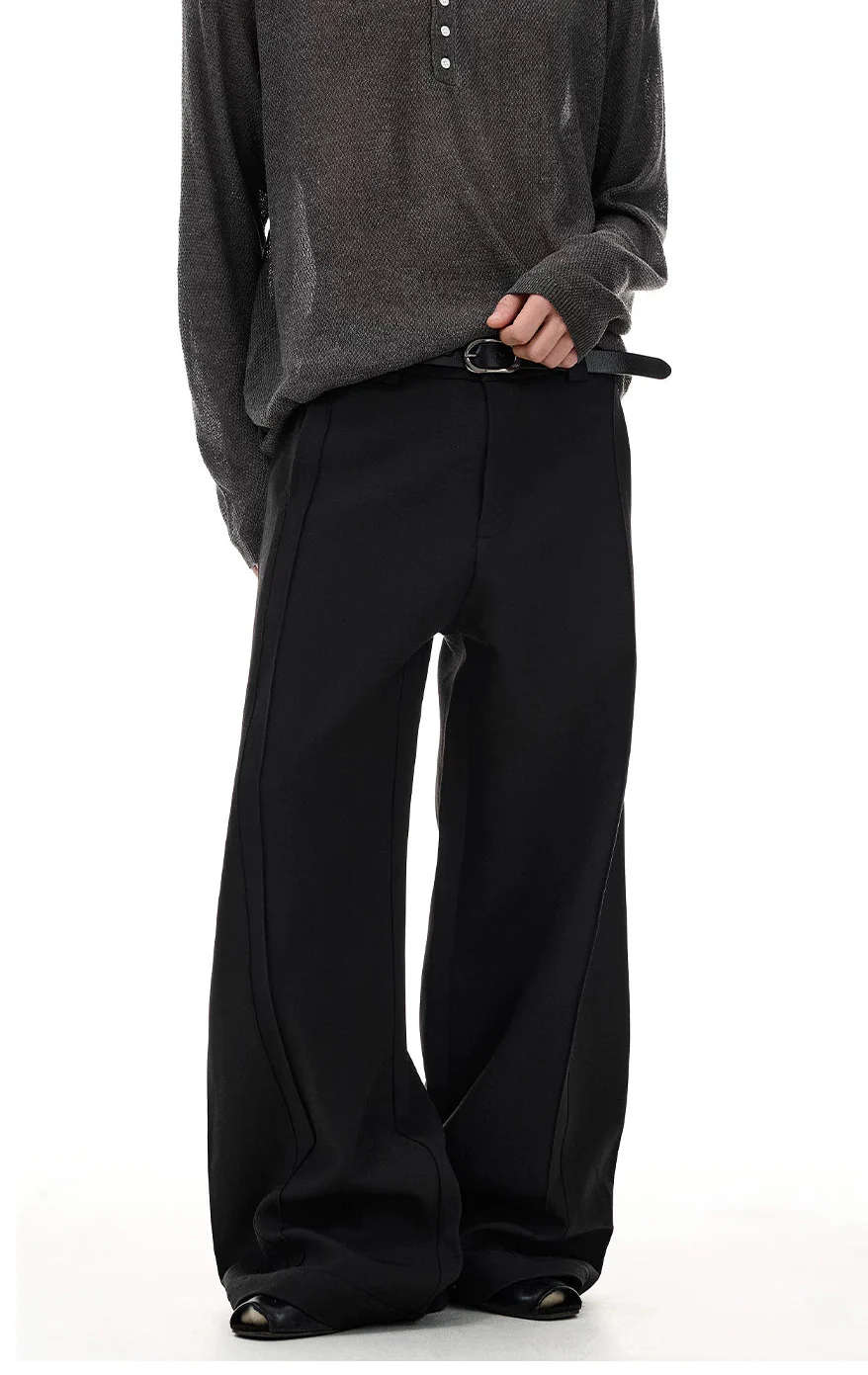 Barrel-Leg Panel Pleated Trousers