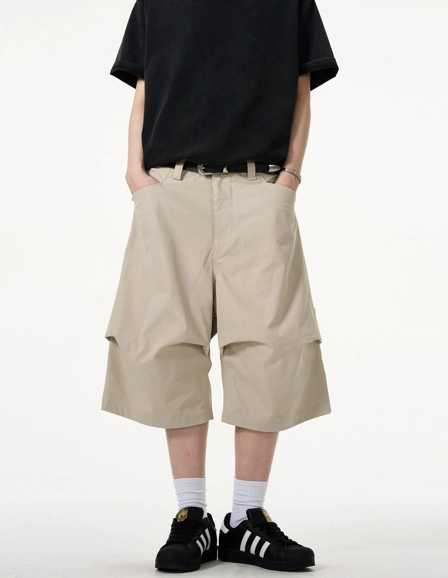 Wide-Leg Utility Knee-Length Capri Shorts