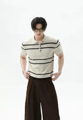 Textured Knit Polo Shirt with Horizontal Stripes