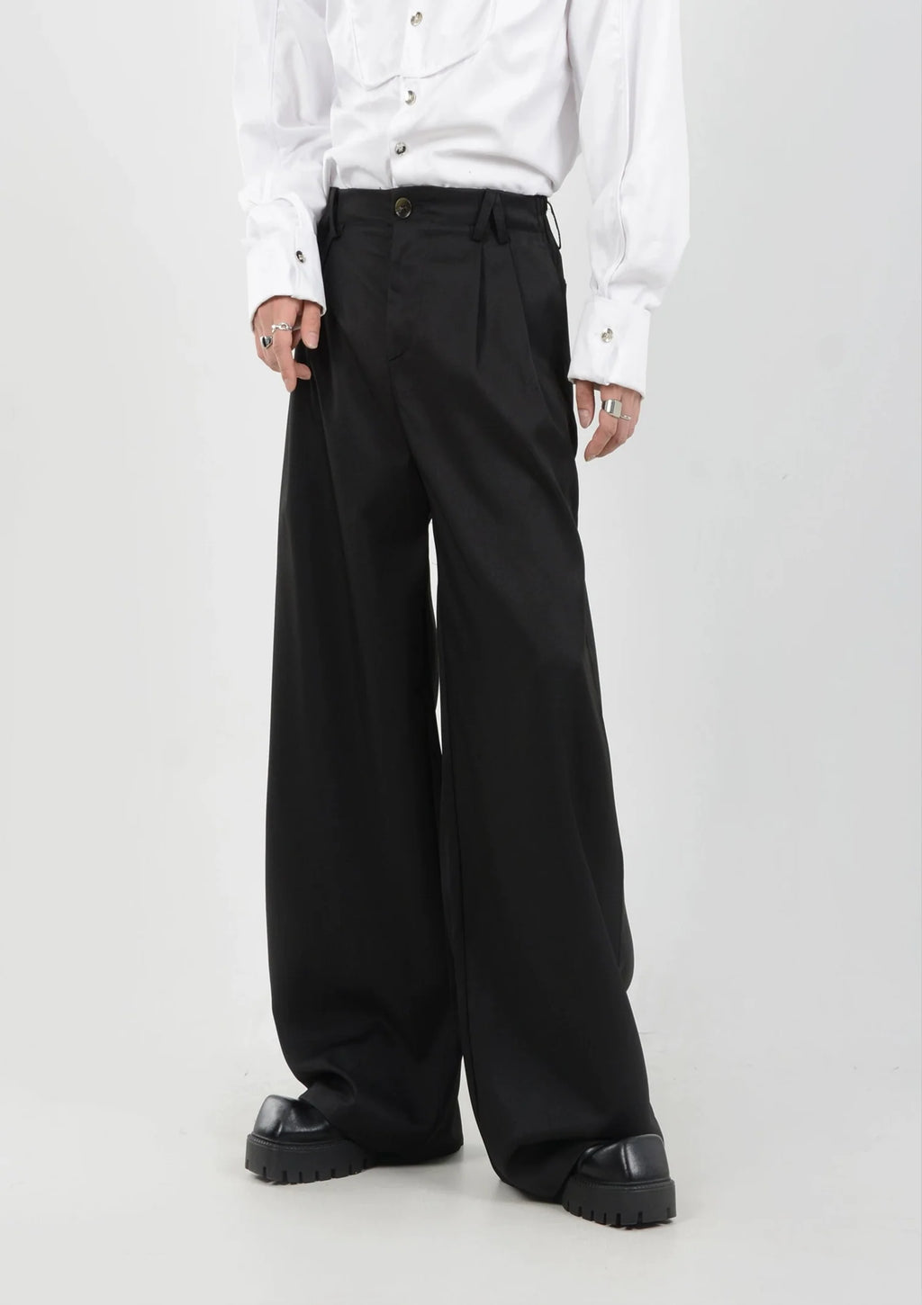 High-Waisted Wide Leg Pleated Lightweight Trousers