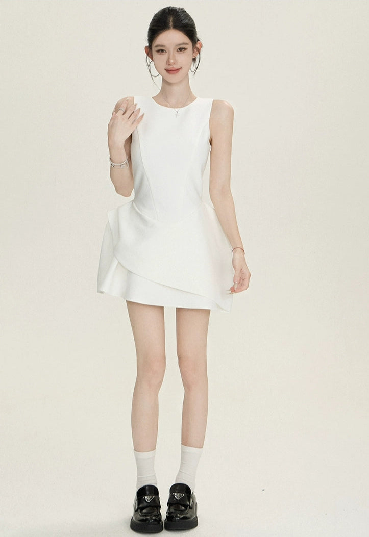 Sleeveless Asymmetric Hem Balloon Mini Dress