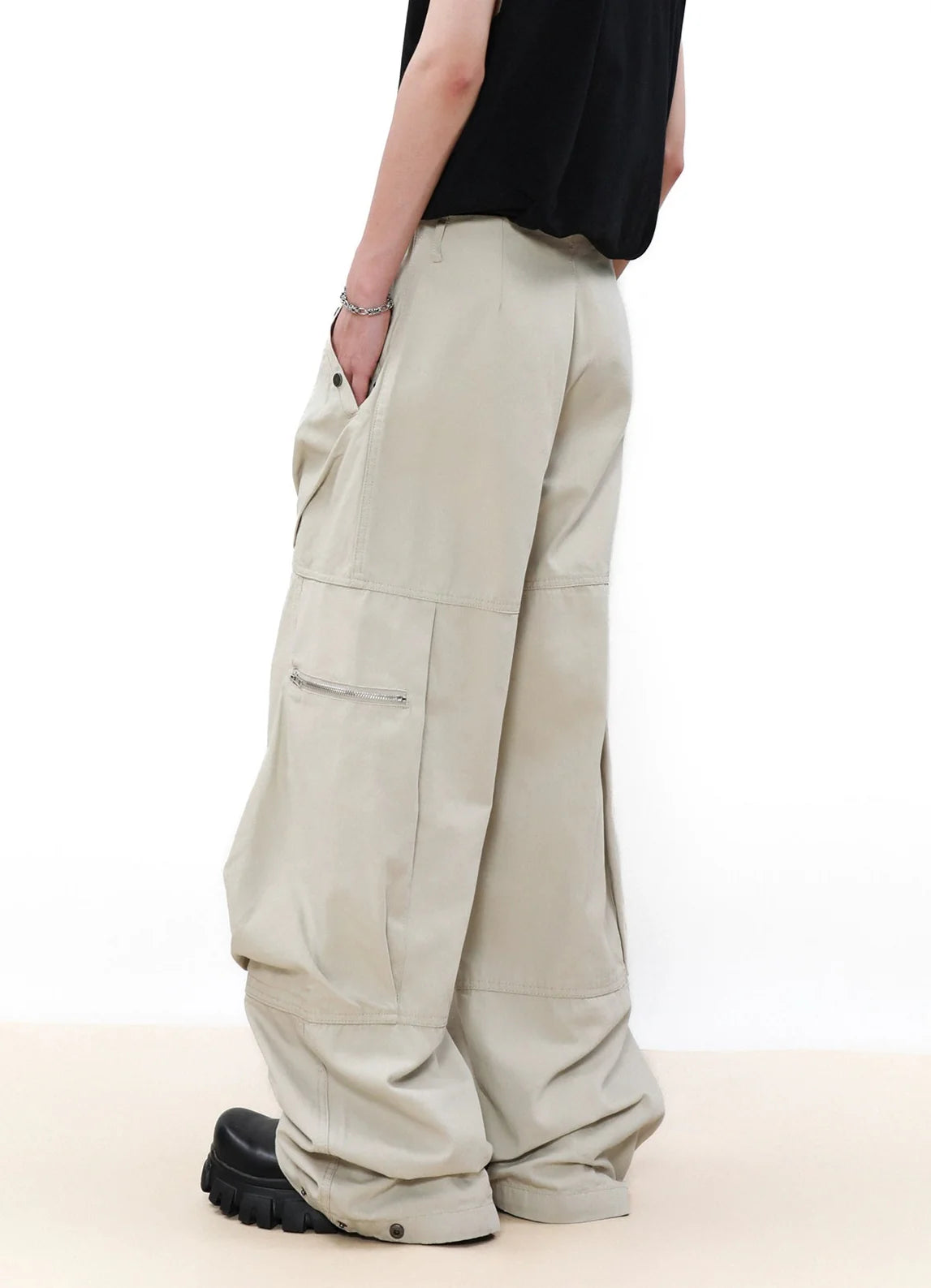 Wide Leg Cargo Pants with Oversized Pleated Pockets