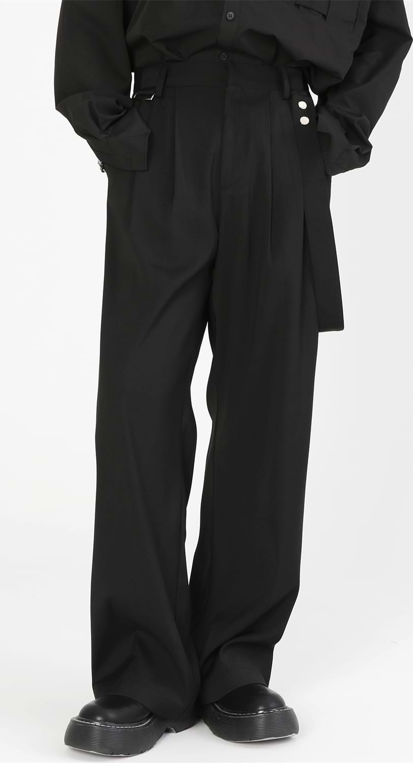 Wide Leg Pleated Pants with Strap