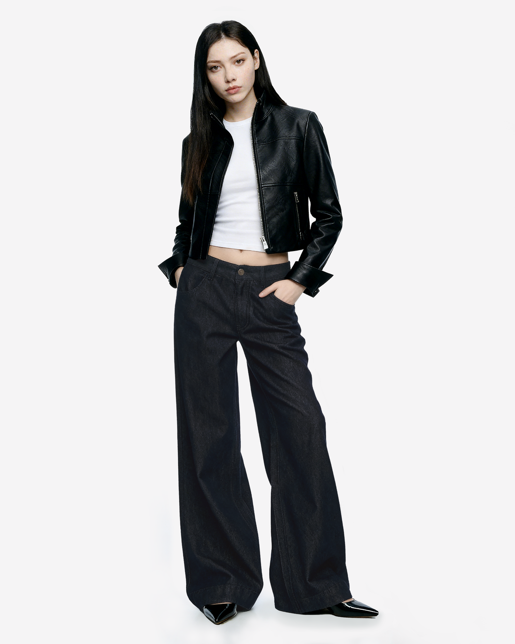 Wide Leg Low-Waisted Dark Wash Retro Jeans