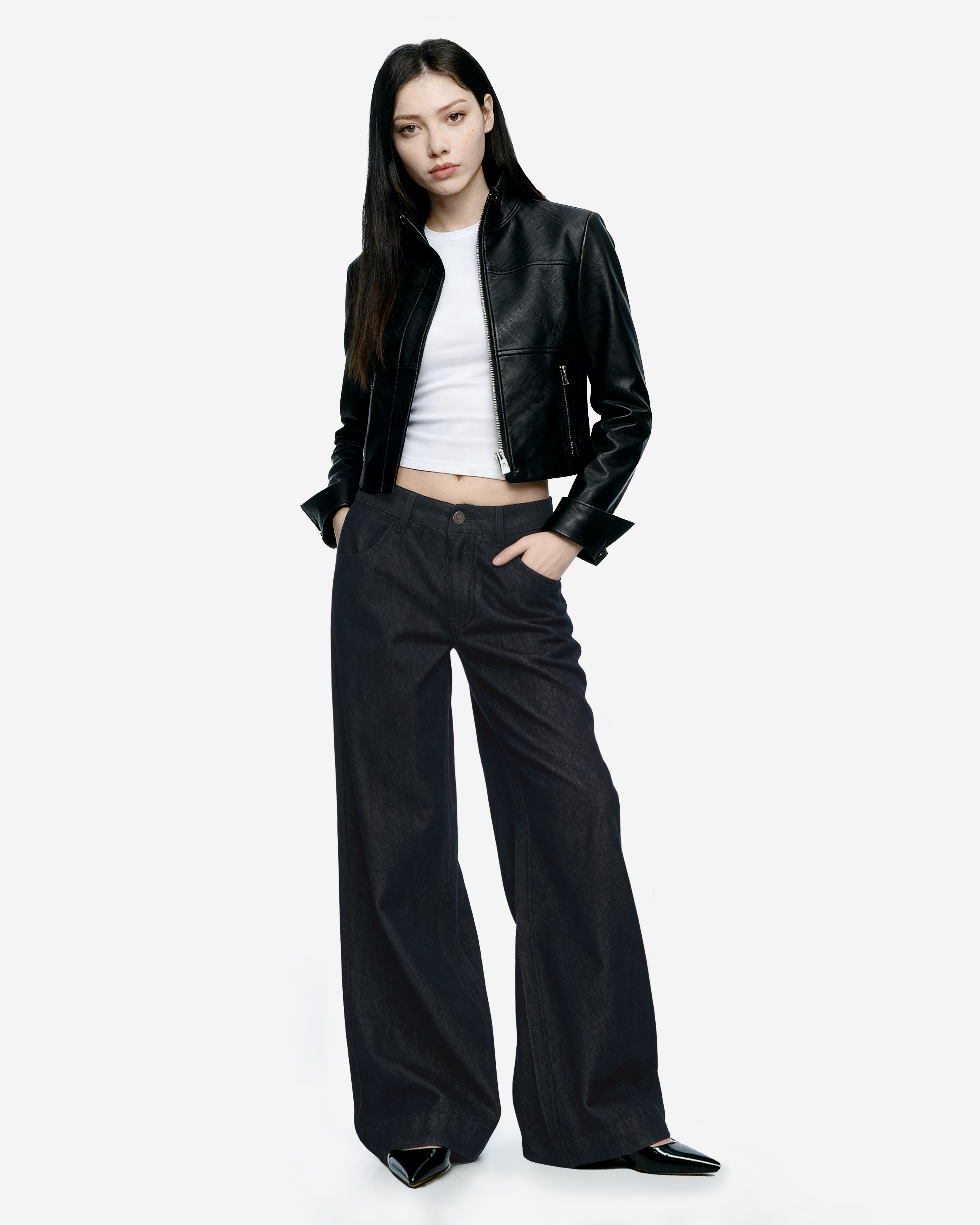 Wide Leg Low-Waisted Dark Wash Retro Jeans