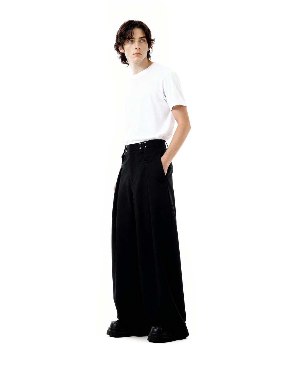 Adjustable Waist Hook Pleated Pants