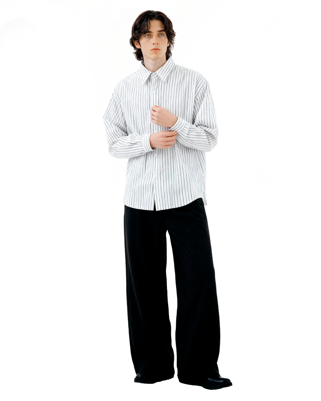Pinstripe Long Sleeve Drop Shoulder Button Shirt