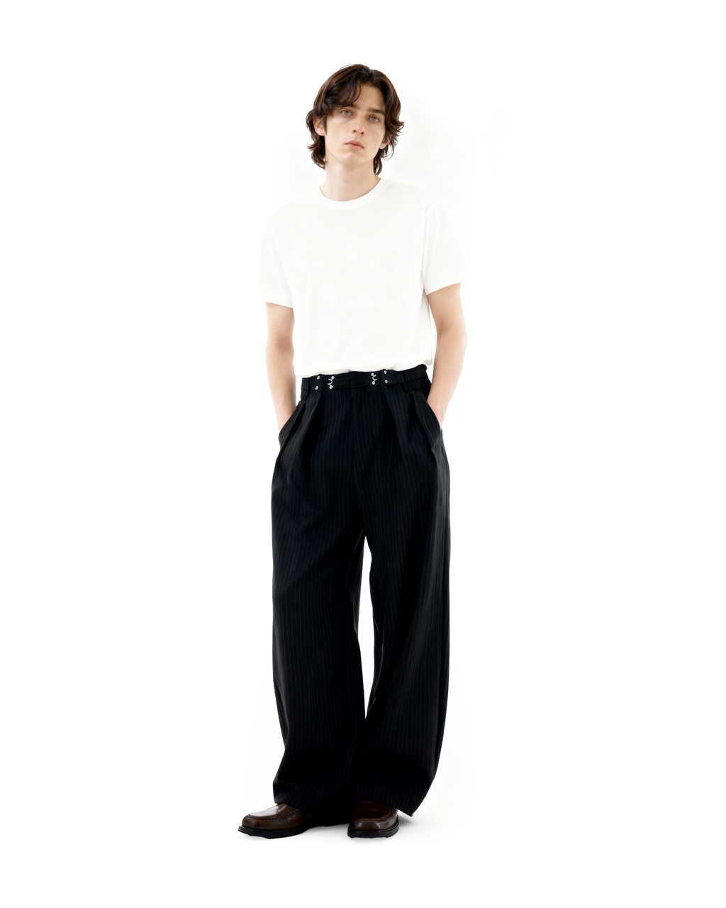Adjustable Waist Hook Pleated Pants