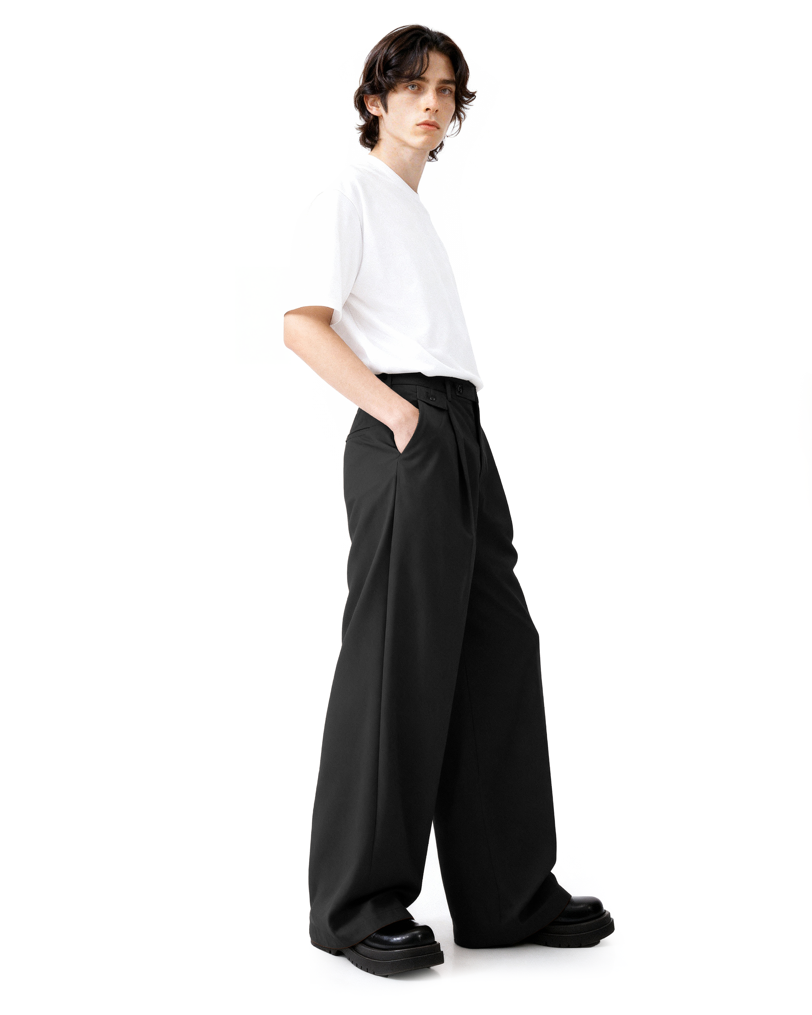 Pleated Wide Leg Low-Waisted Trousers