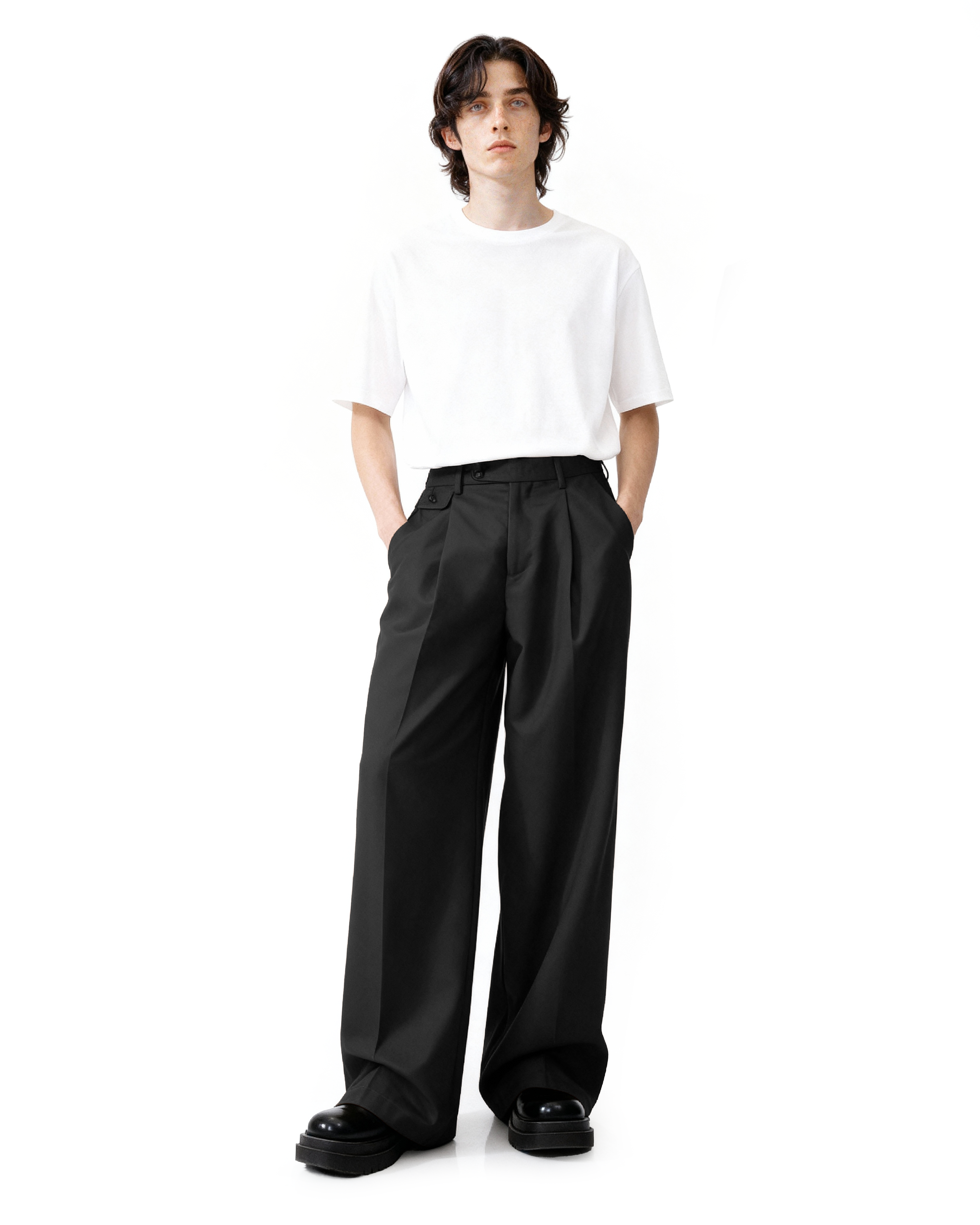 Pleated Wide Leg Low-Waisted Trousers