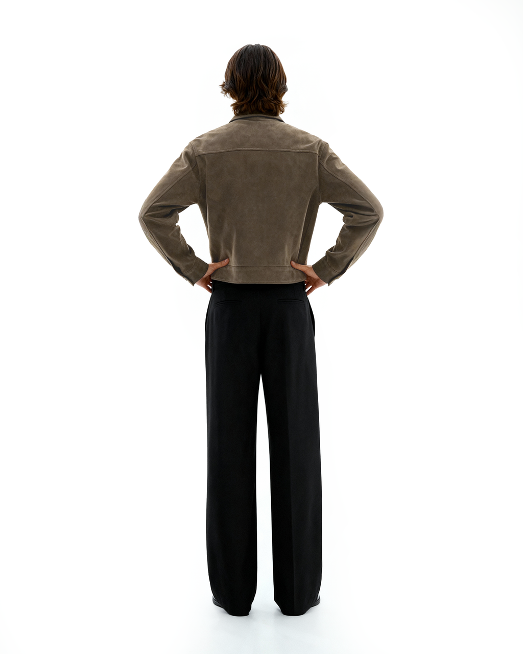 Asymmetric Fireman Buckle Mid Crop Suede Jacket