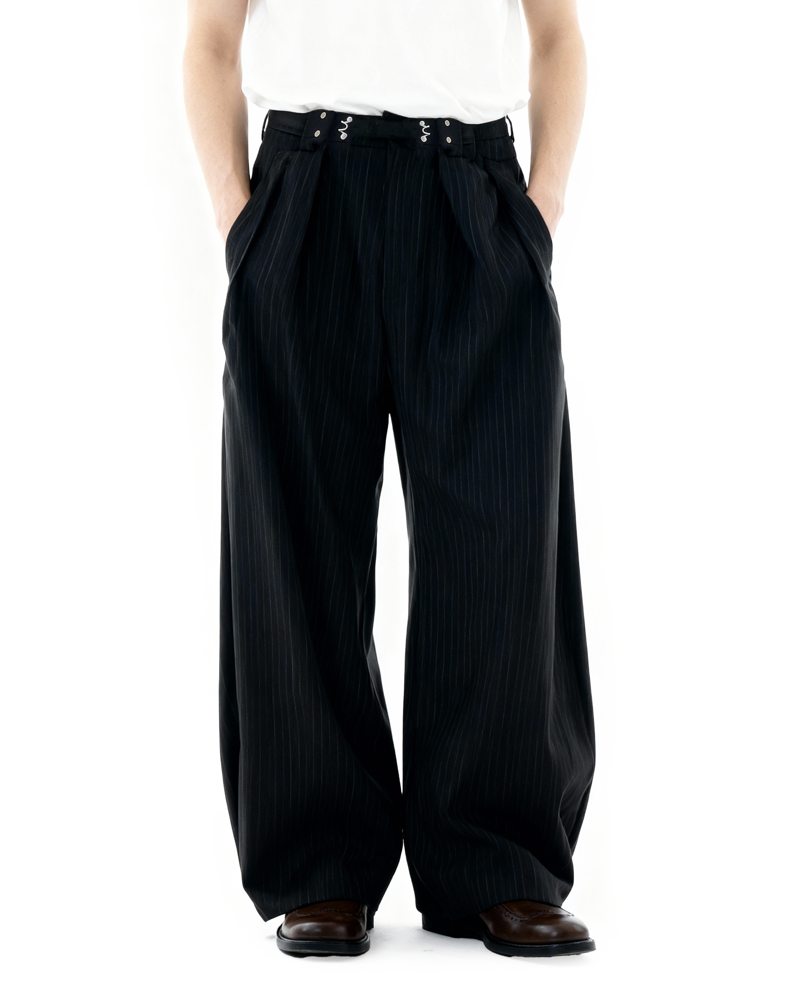 Adjustable Waist Hook Pleated Pants