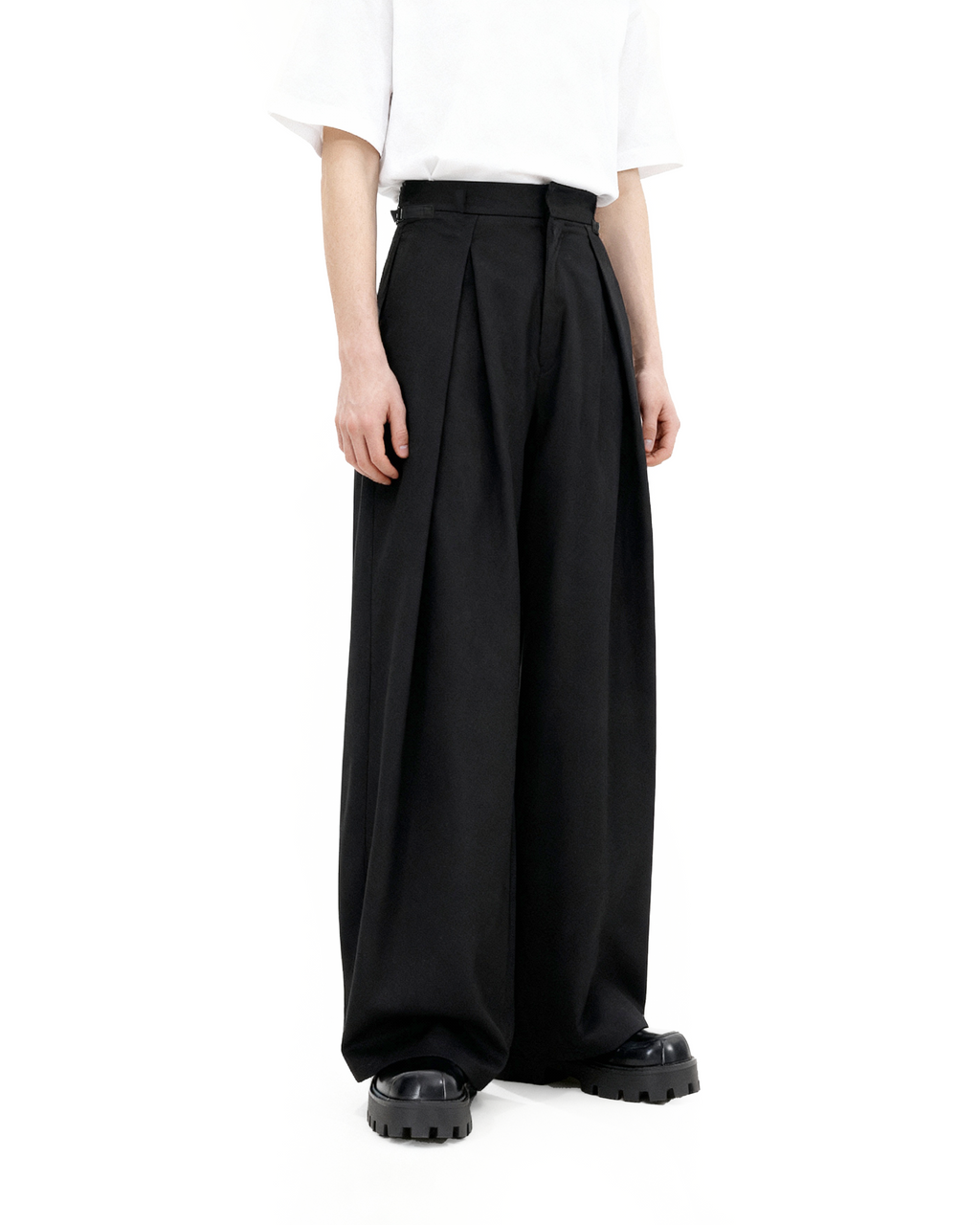 Wide Leg Pleated Palazzo Trousers with Belt Detail