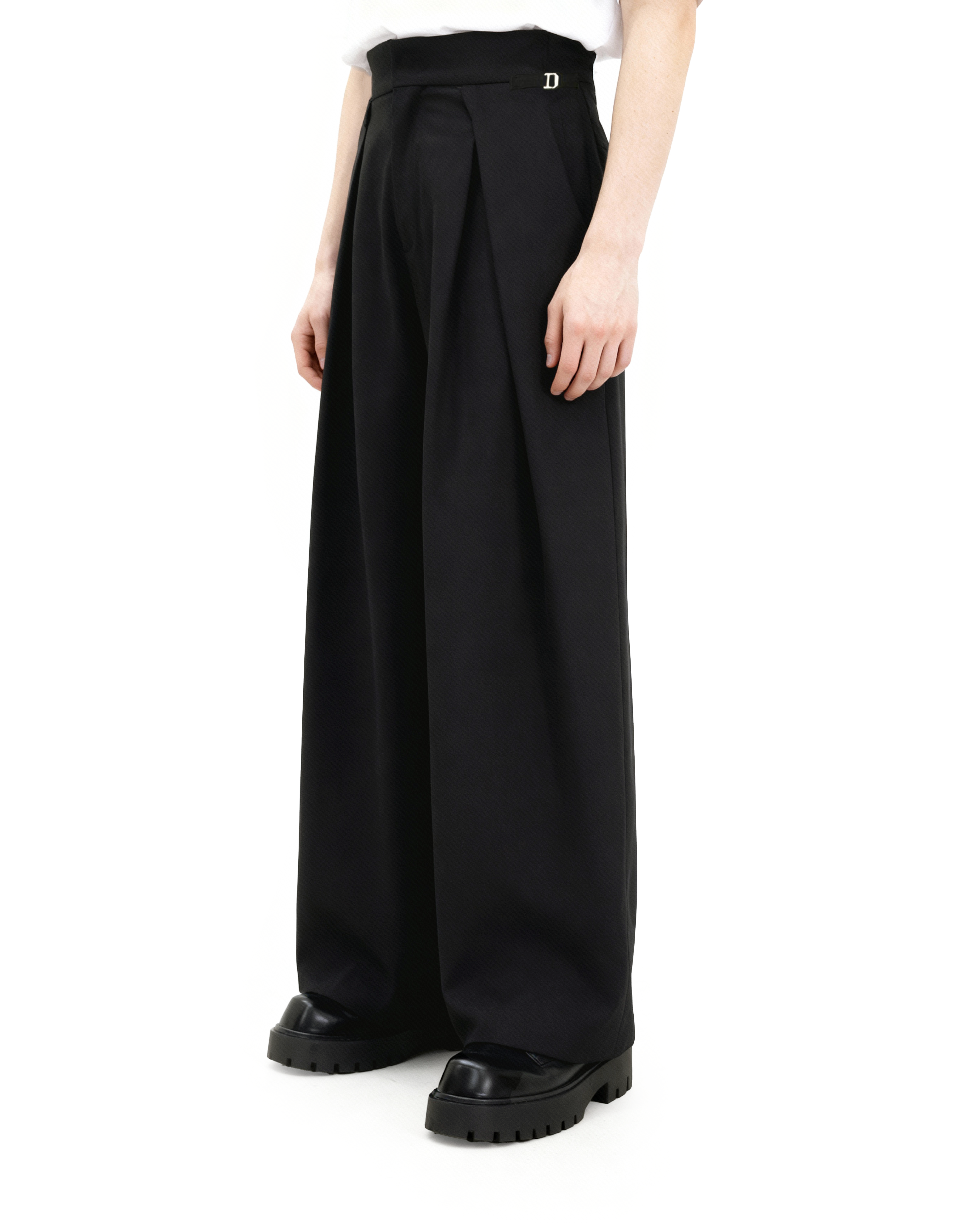 Wide Leg Pleated Palazzo Trousers with Belt Detail