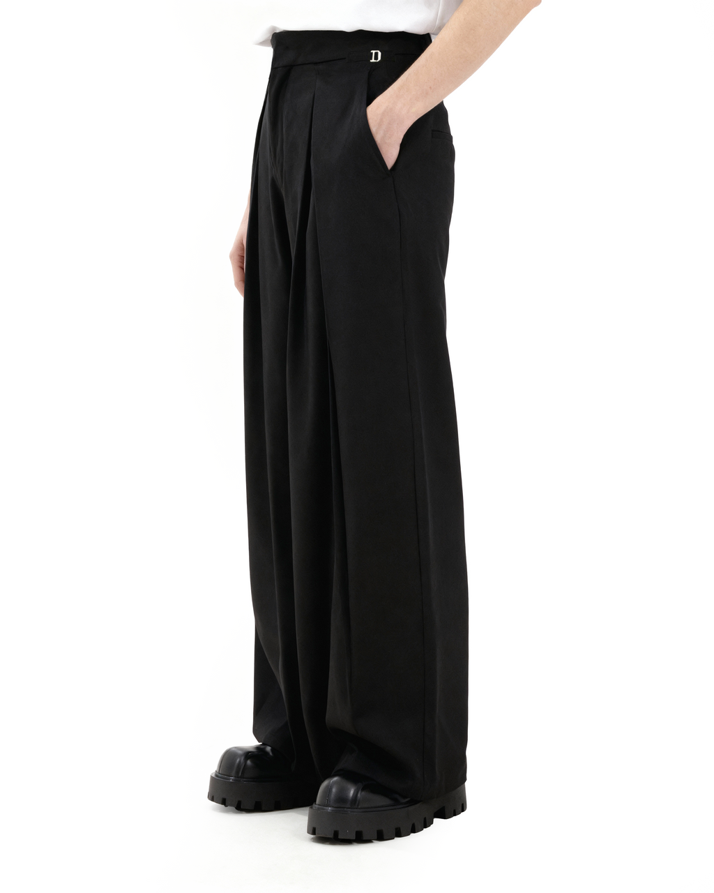 Wide Leg Pleated Palazzo Trousers with Belt Detail
