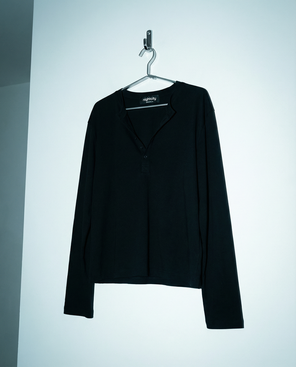 Relaxed Fit Mid-Crop Henley Long Sleeve T-Shirt