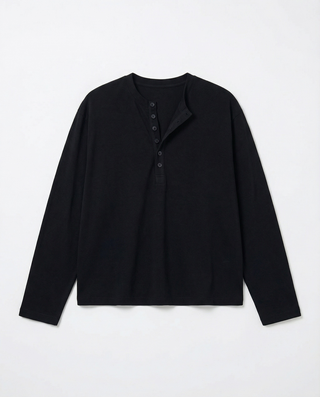 Relaxed Fit Mid-Crop Henley Long Sleeve T-Shirt