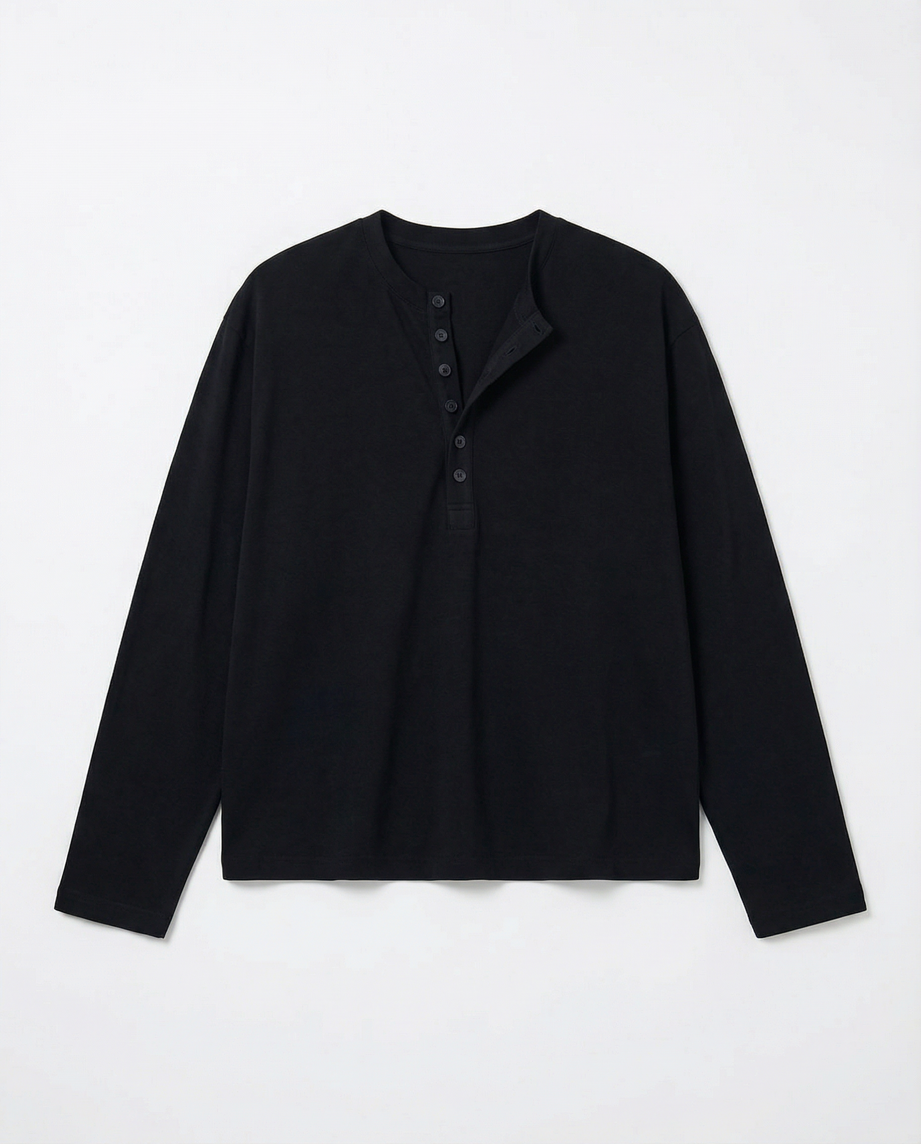 Relaxed Fit Mid-Crop Henley Long Sleeve T-Shirt