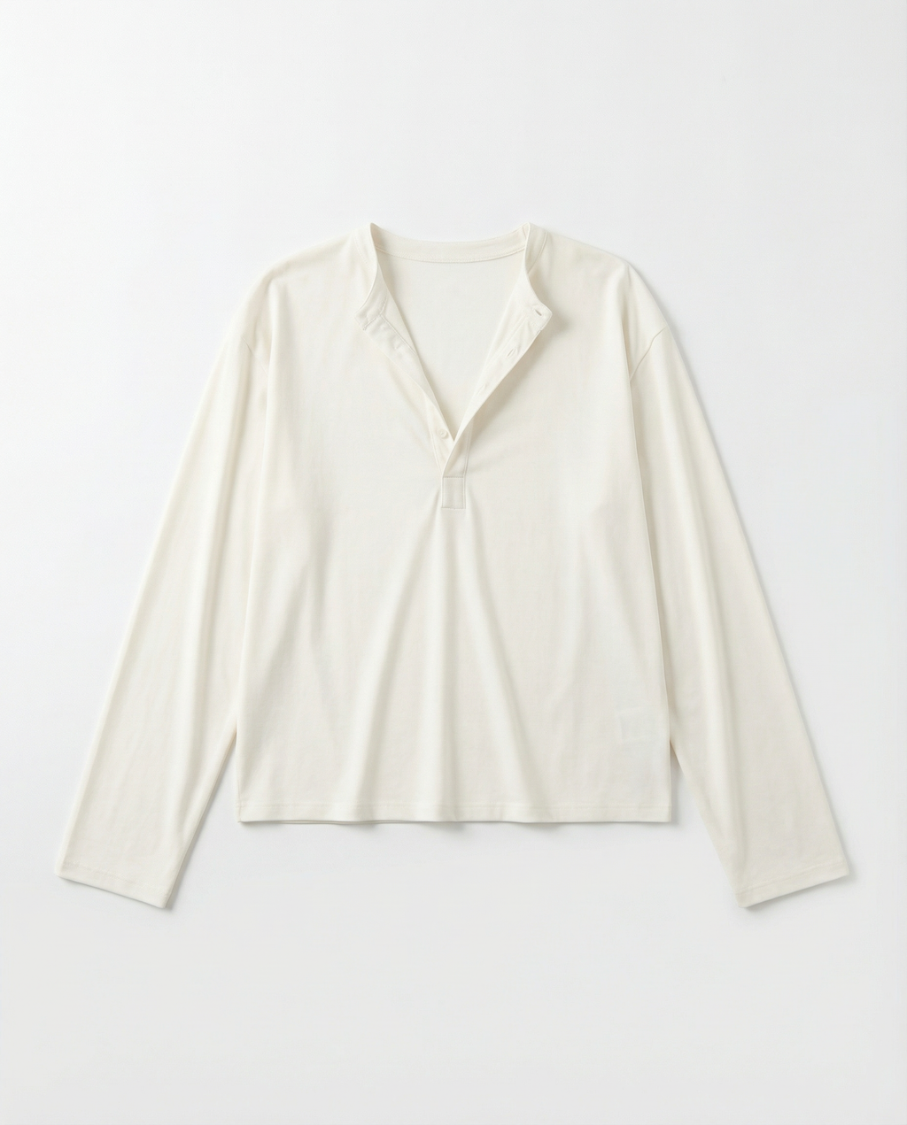 Relaxed Fit Mid-Crop Henley Long Sleeve T-Shirt