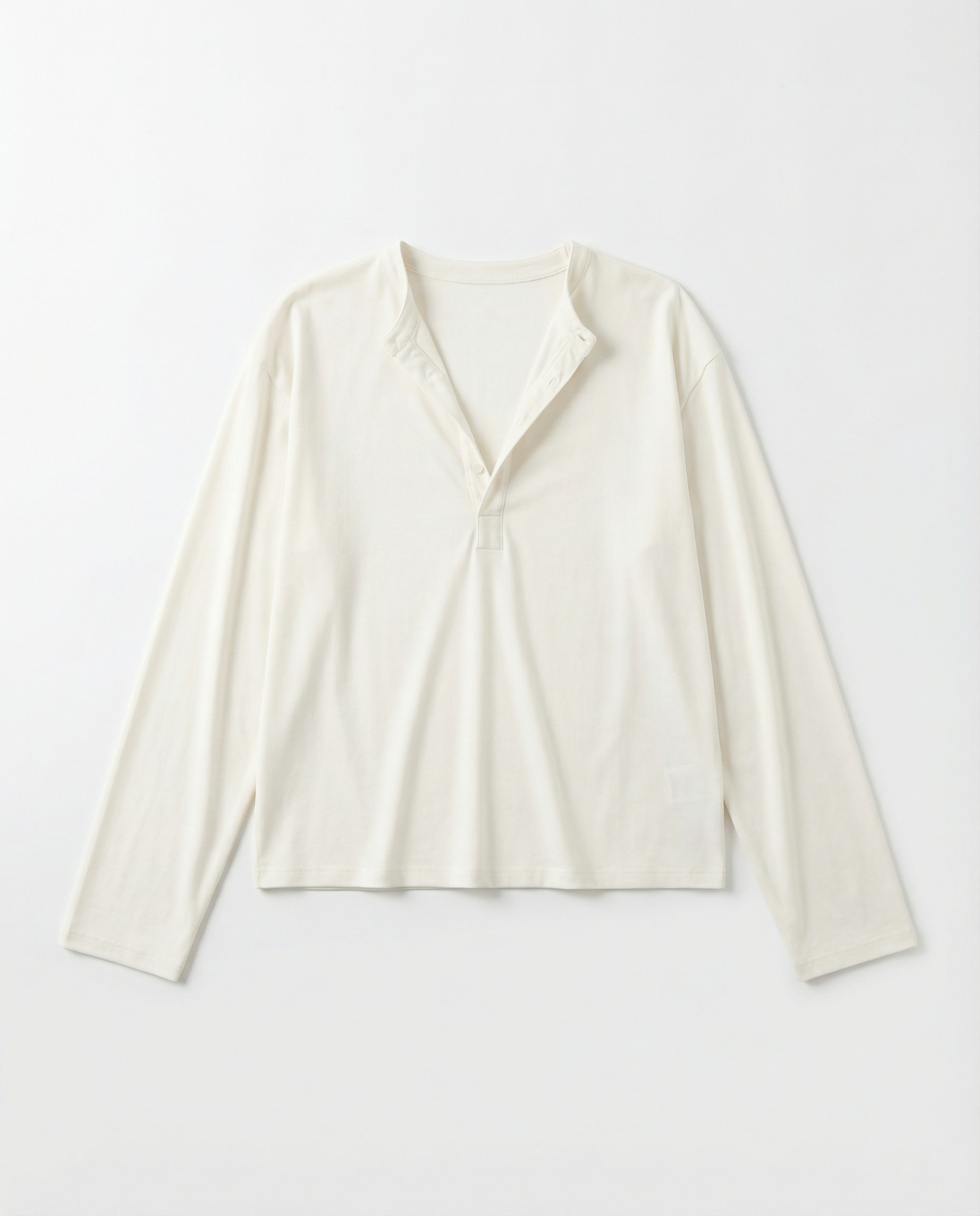 Relaxed Fit Mid-Crop Henley Long Sleeve T-Shirt