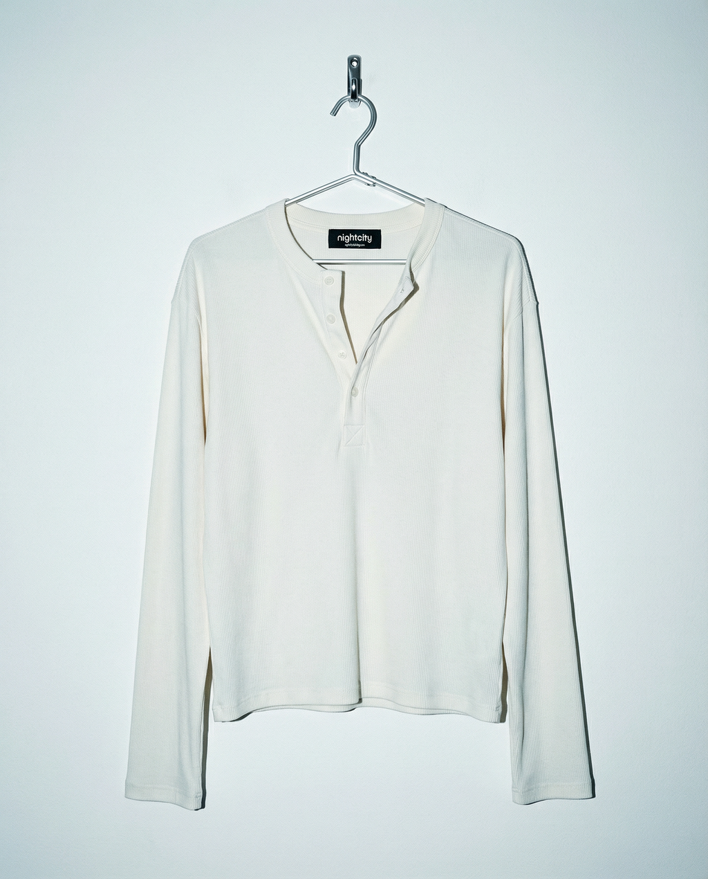 Relaxed Fit Mid-Crop Henley Long Sleeve T-Shirt