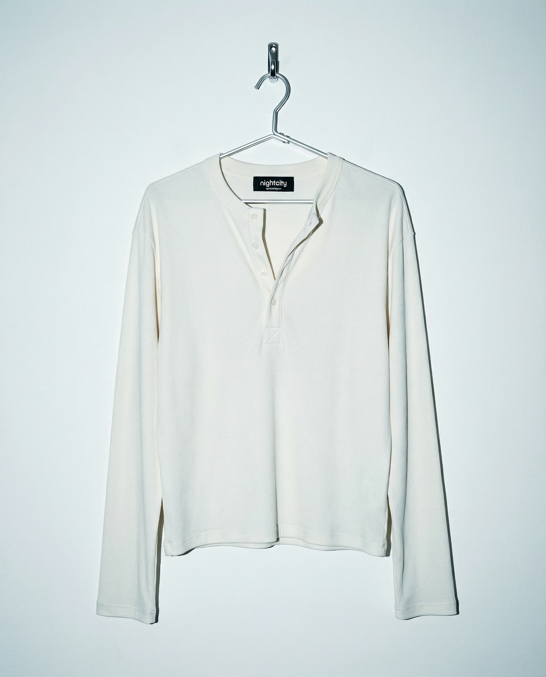 Relaxed Fit Mid-Crop Henley Long Sleeve T-Shirt