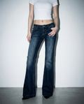 Dark Wash Low-Waist Faded Flare Jeans