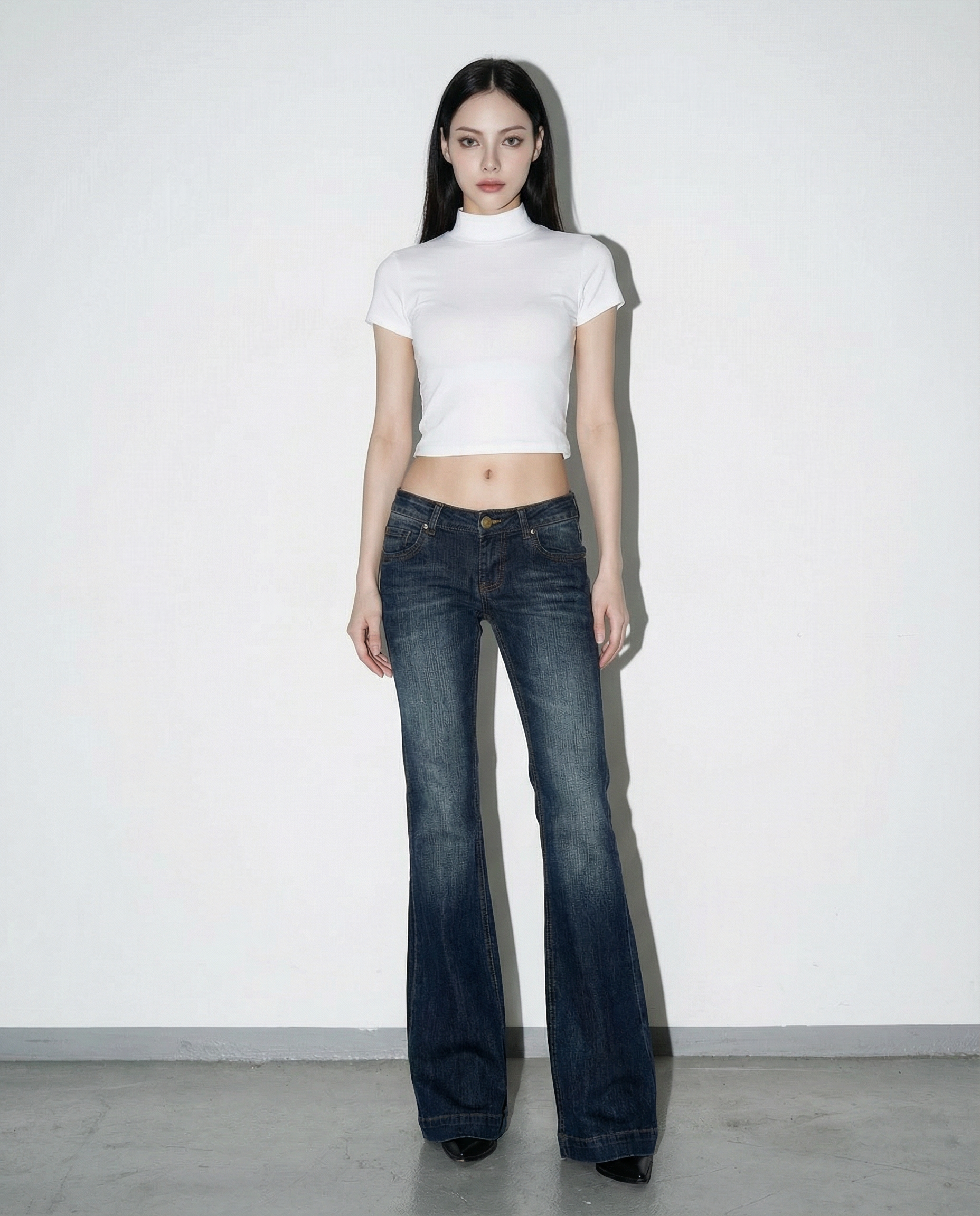 Dark Wash Low-Waist Faded Flare Jeans