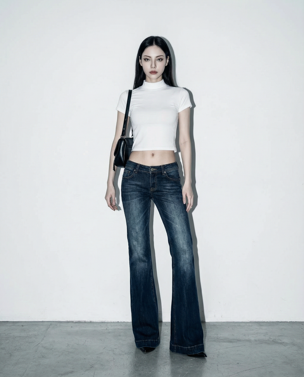Dark Wash Low-Waist Faded Flare Jeans